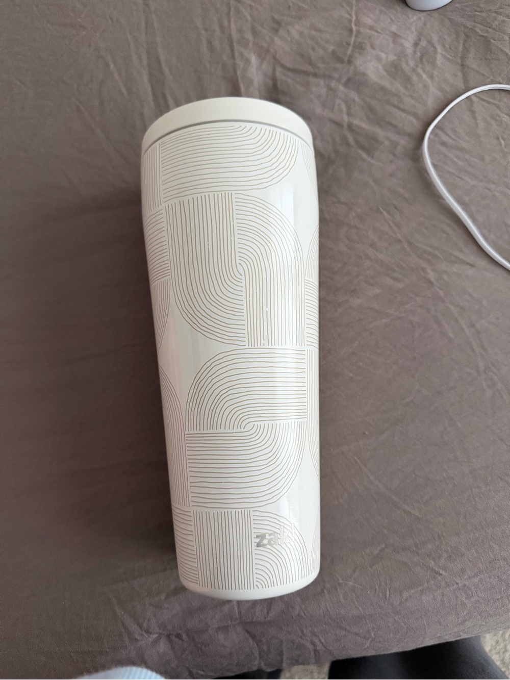 Insulated Cream Patterned Travel Tumbler - Leak-Resistant Coffee Cup